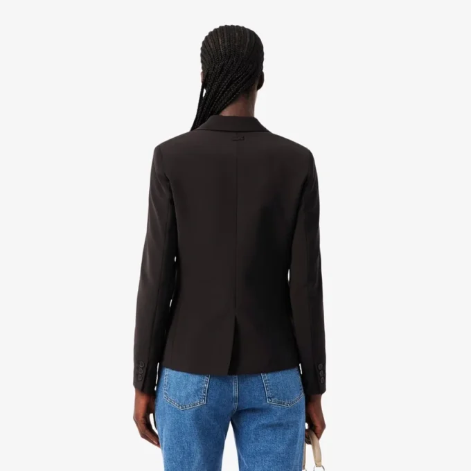 Slim fit-blazer i ull med brodert logo for kvinner