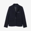 Slim fit-blazer i ull med brodert logo for kvinner