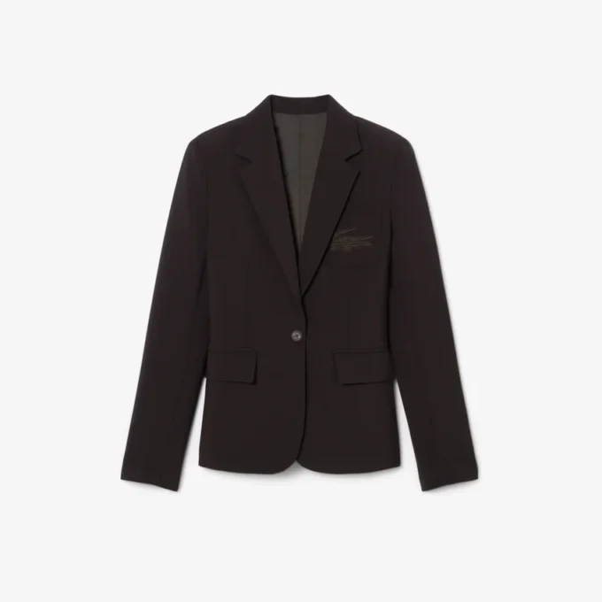 Slim fit-blazer i ull med brodert logo for kvinner