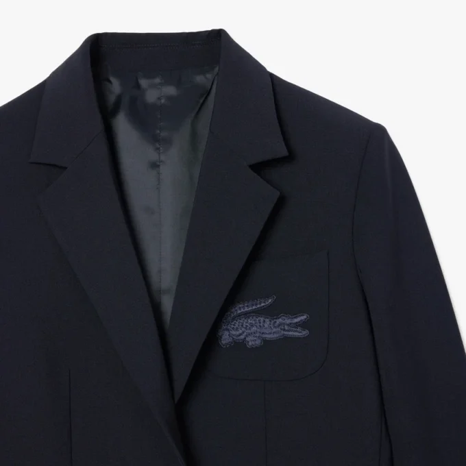 Slim fit-blazer i ull med brodert logo for kvinner