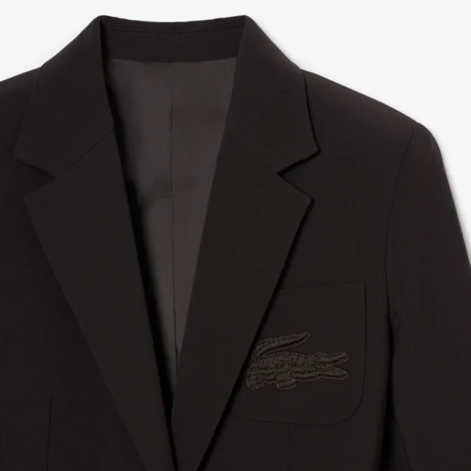 Slim fit-blazer i ull med brodert logo for kvinner