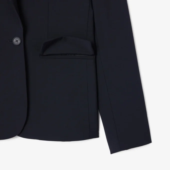 Slim fit-blazer i ull med brodert logo for kvinner