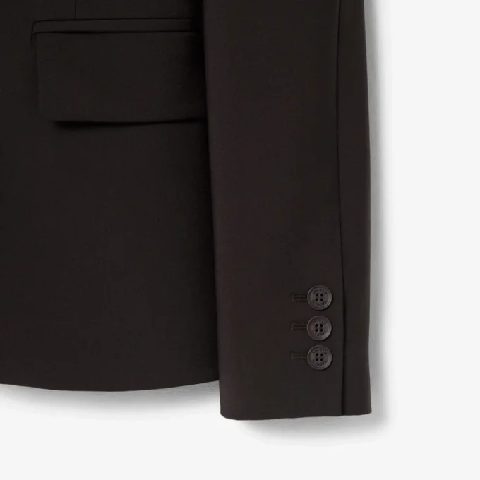 Slim fit-blazer i ull med brodert logo for kvinner