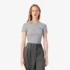 Slim fit ribbet bomulls-T-skjorte for kvinner