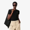 Slim fit ribbet bomulls-T-skjorte for kvinner