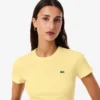 Slim fit ribbet bomulls-T-skjorte for kvinner