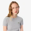 Slim fit ribbet bomulls-T-skjorte for kvinner