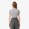 Slim fit ribbet bomulls-T-skjorte for kvinner