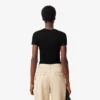 Slim fit ribbet bomulls-T-skjorte for kvinner