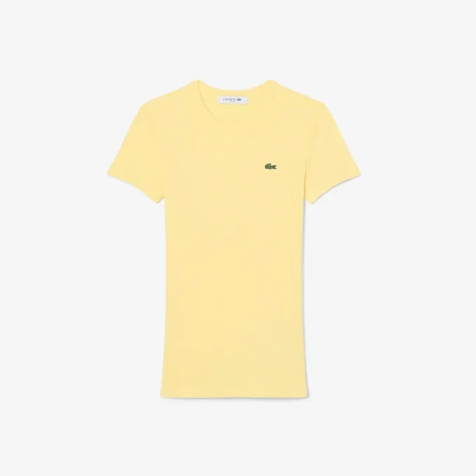 Slim fit ribbet bomulls-T-skjorte for kvinner