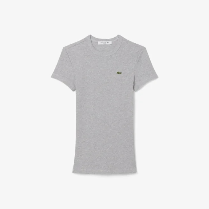 Slim fit ribbet bomulls-T-skjorte for kvinner