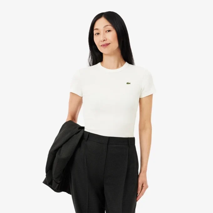 Slim fit ribbet bomullst-skjorte for kvinner
