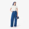 Slim fit ribbet bomullst-skjorte for kvinner