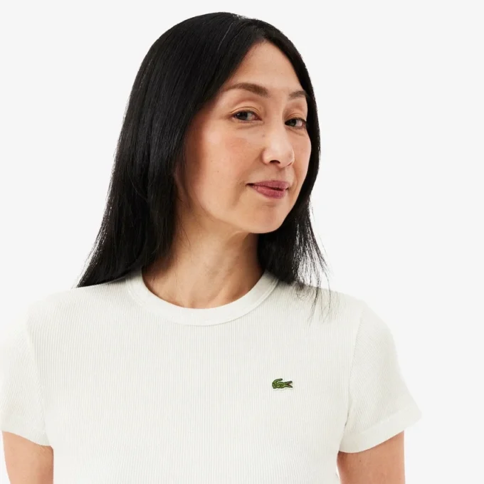 Slim fit ribbet bomullst-skjorte for kvinner
