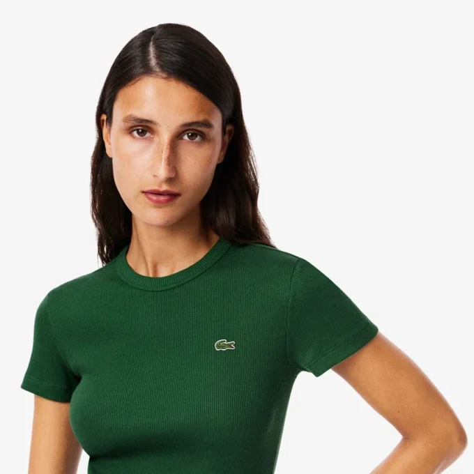 Slim fit ribbet bomullst-skjorte for kvinner