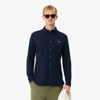 Slim fit-skjorte i bomullspiqué for menn