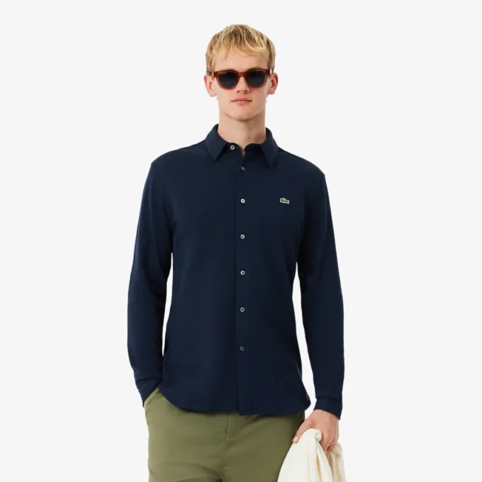 Slim fit-skjorte i bomullspiqué for menn