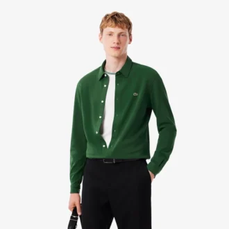 Slim fit-skjorte i bomullspiqué for menn