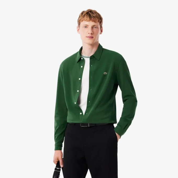 Slim fit-skjorte i bomullspiqué for menn