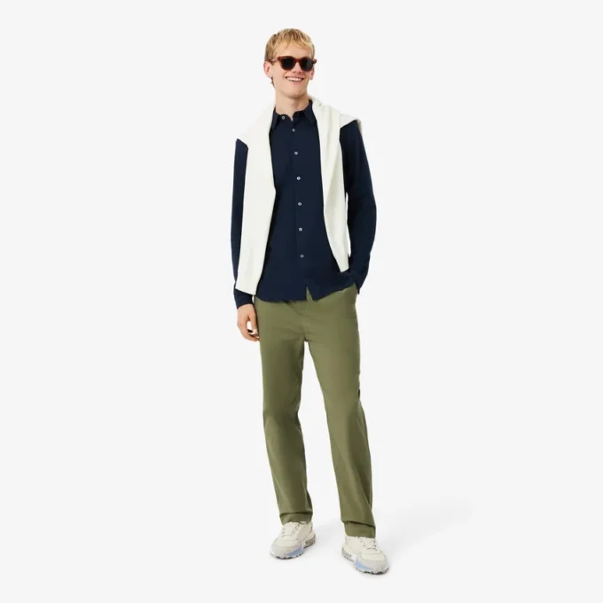 Slim fit-skjorte i bomullspiqué for menn