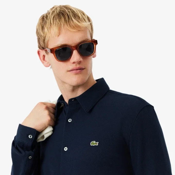 Slim fit-skjorte i bomullspiqué for menn