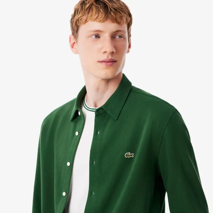 Slim fit-skjorte i bomullspiqué for menn