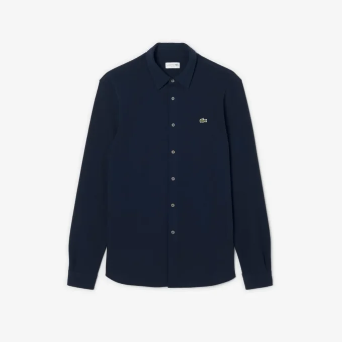 Slim fit-skjorte i bomullspiqué for menn