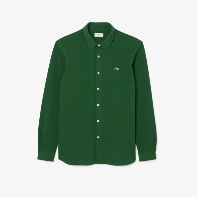 Slim fit-skjorte i bomullspiqué for menn