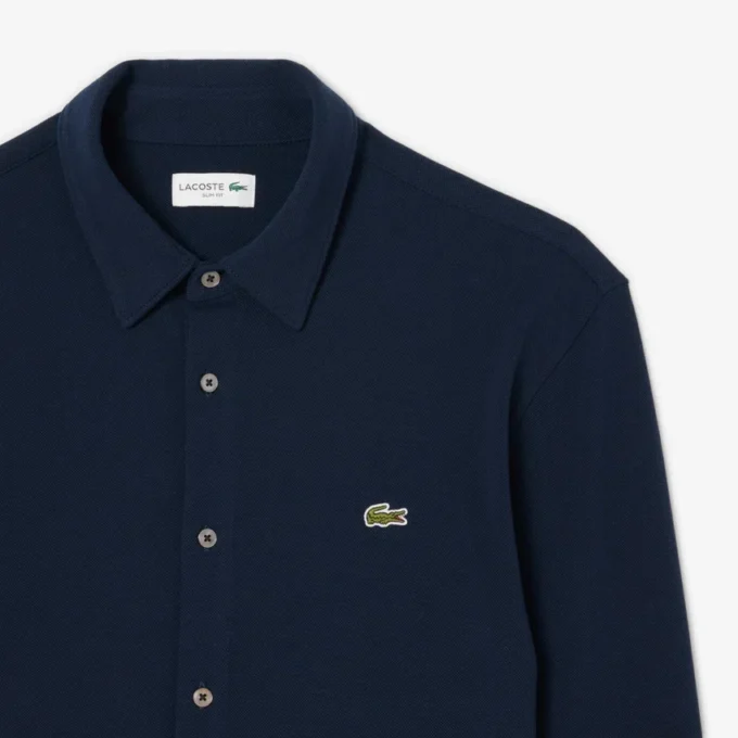 Slim fit-skjorte i bomullspiqué for menn