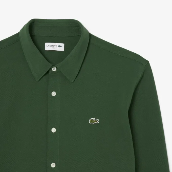 Slim fit-skjorte i bomullspiqué for menn
