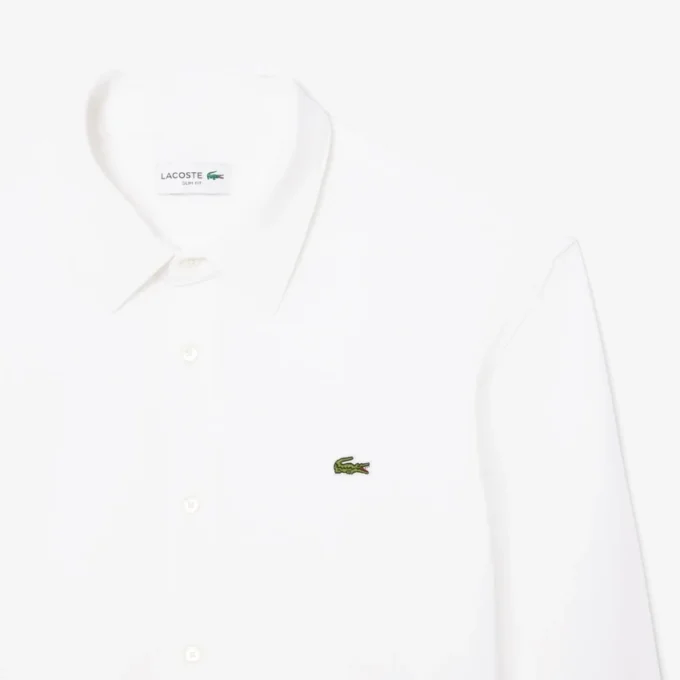 Slim fit-skjorte i bomullspiqué for menn