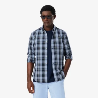 Slim fit-skjorte i stretchpoplin med gingham-mønster