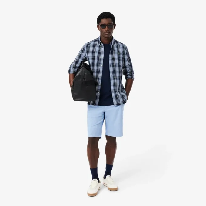 Slim fit-skjorte i stretchpoplin med gingham-mønster