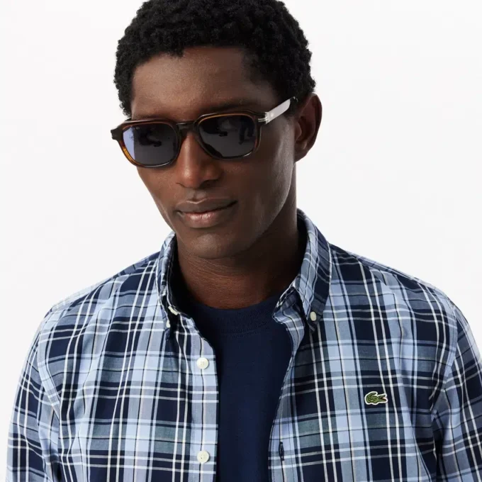 Slim fit-skjorte i stretchpoplin med gingham-mønster