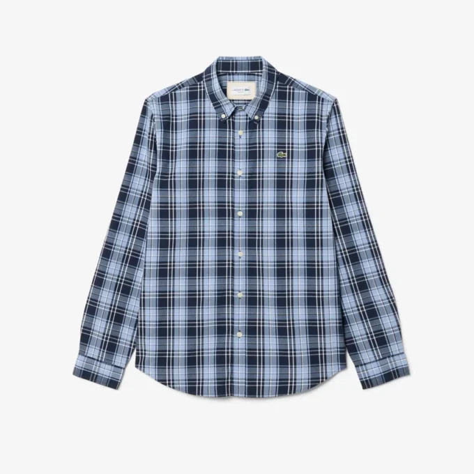 Slim fit-skjorte i stretchpoplin med gingham-mønster