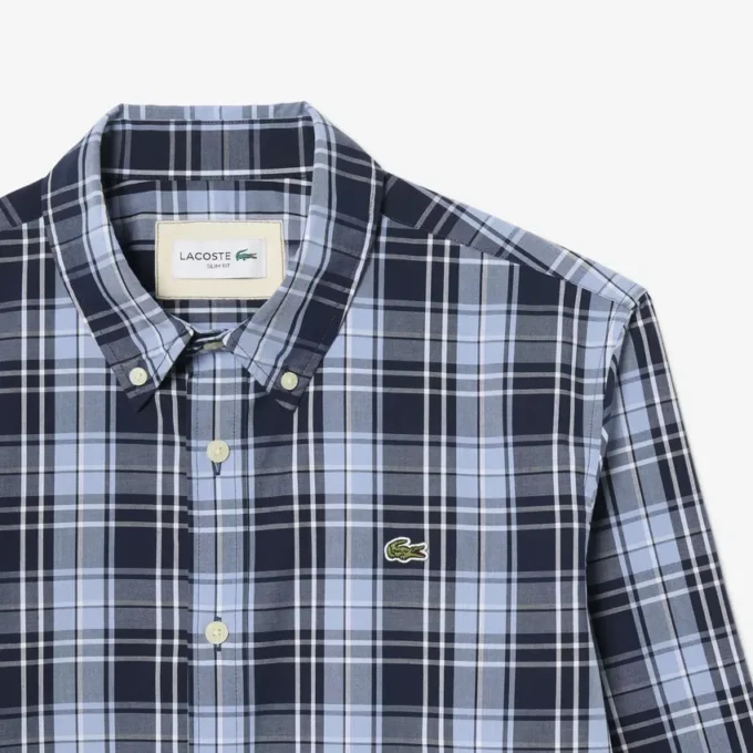 Slim fit-skjorte i stretchpoplin med gingham-mønster