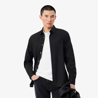 Slim fit-skjorte med knapper i stretch for menn