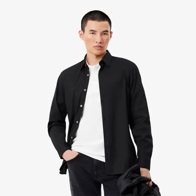 Slim fit-skjorte med knapper i stretch for menn