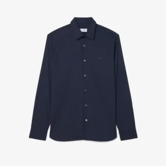 Slim fit-skjorte med knapper i stretch for menn