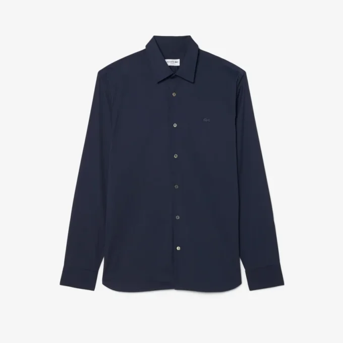Slim fit-skjorte med knapper i stretch for menn
