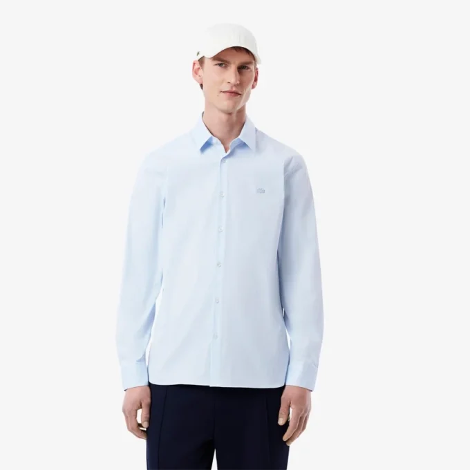 Slim fit-skjorte med knapper i stretch for menn