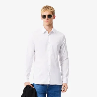 Slim fit-skjorte med knapper i stretch for menn