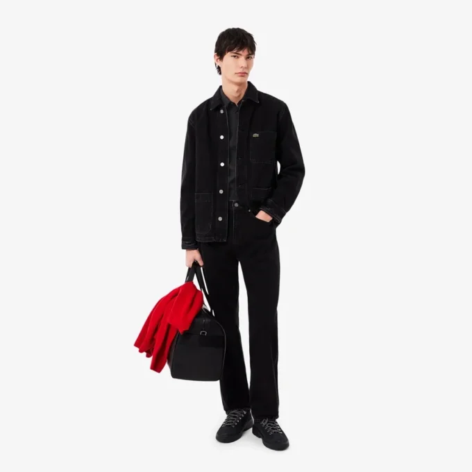 Slim fit-skjorte med knapper i stretch for menn
