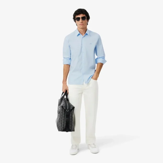 Slim fit-skjorte med knapper i stretch for menn