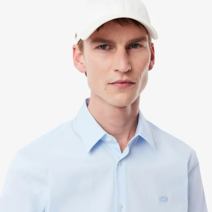 Slim fit-skjorte med knapper i stretch for menn