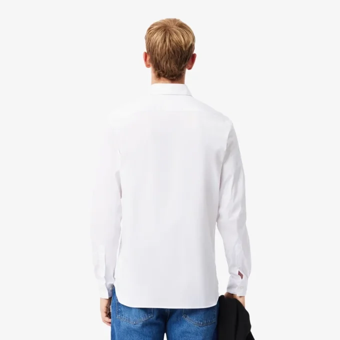 Slim fit-skjorte med knapper i stretch for menn