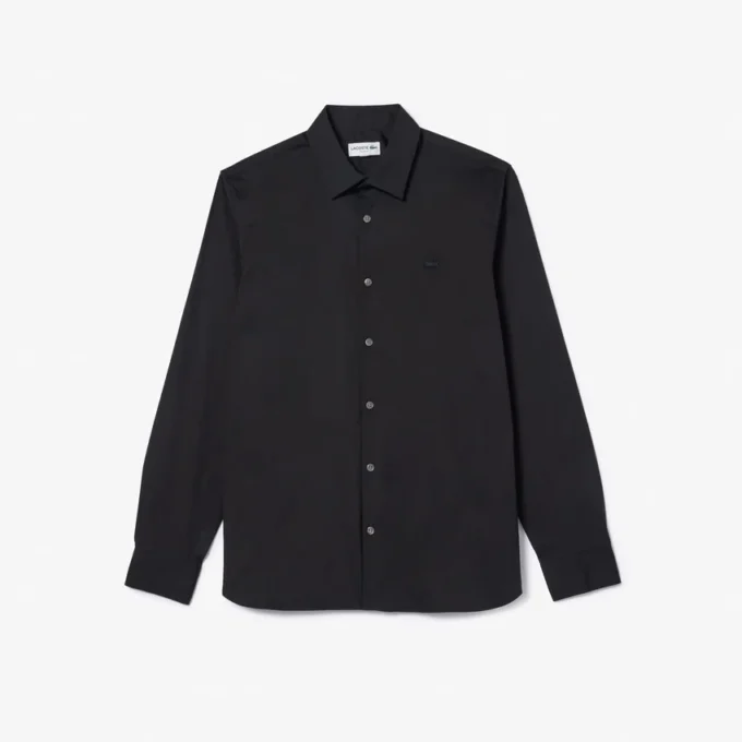 Slim fit-skjorte med knapper i stretch for menn