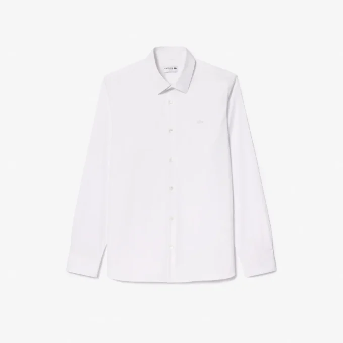 Slim fit-skjorte med knapper i stretch for menn