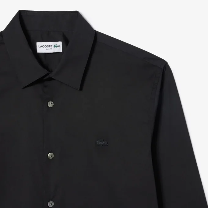Slim fit-skjorte med knapper i stretch for menn