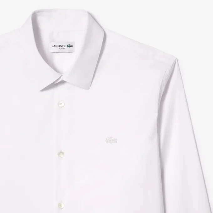 Slim fit-skjorte med knapper i stretch for menn